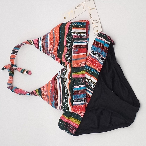 Anne Cole Marilyn Halter Neck Top and Shirred Band Hipster Sand Stripe‎ XS - Picture 2 of 16